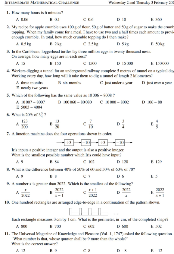 UKMT-IMC数学竞赛