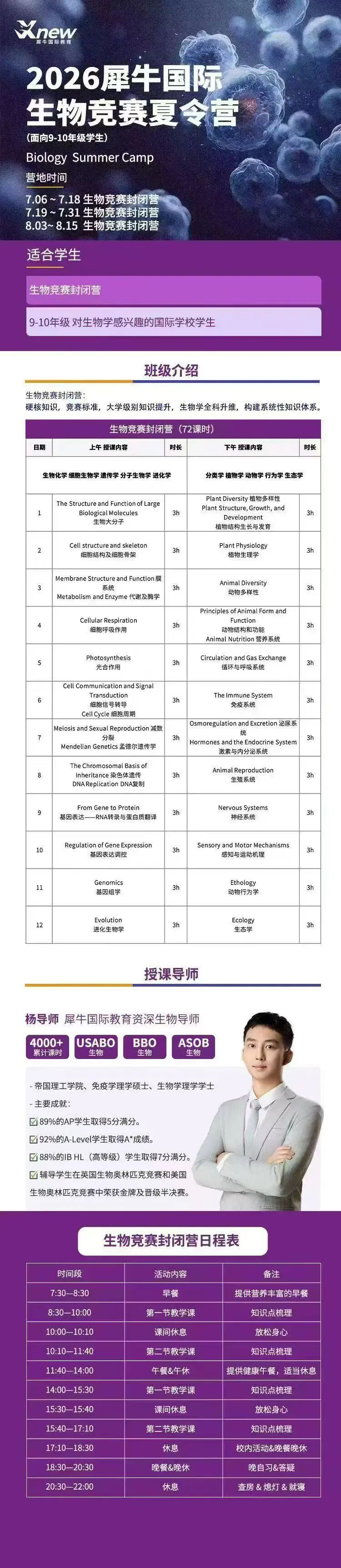 犀牛教育USABO暑假班培训课程