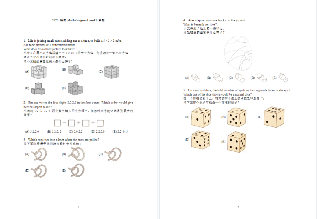 袋鼠数学竞赛真题