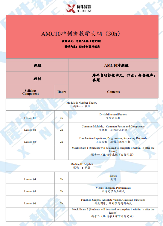 AMC10数学竞赛培训课程